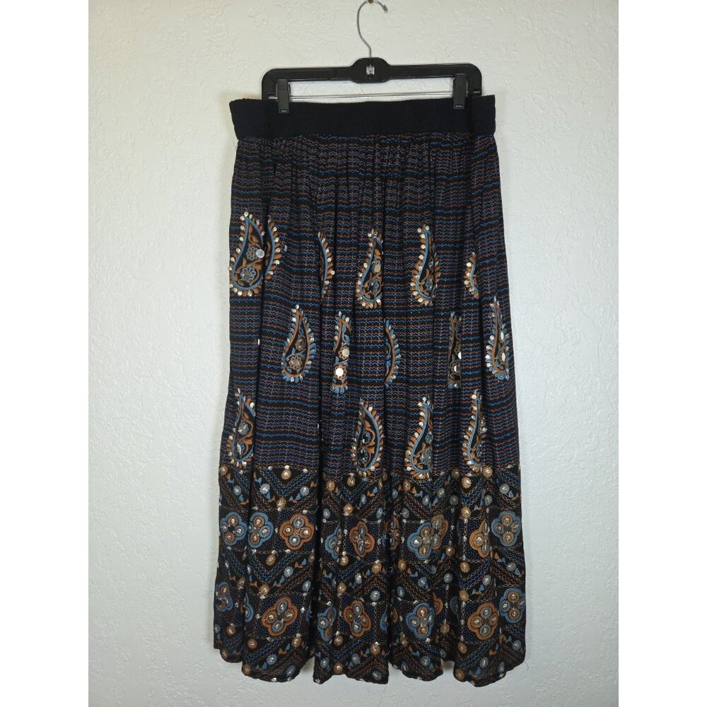Midnight Velvet Size XL Maxi Skirt Black Paisley Sequin Bohemian Western